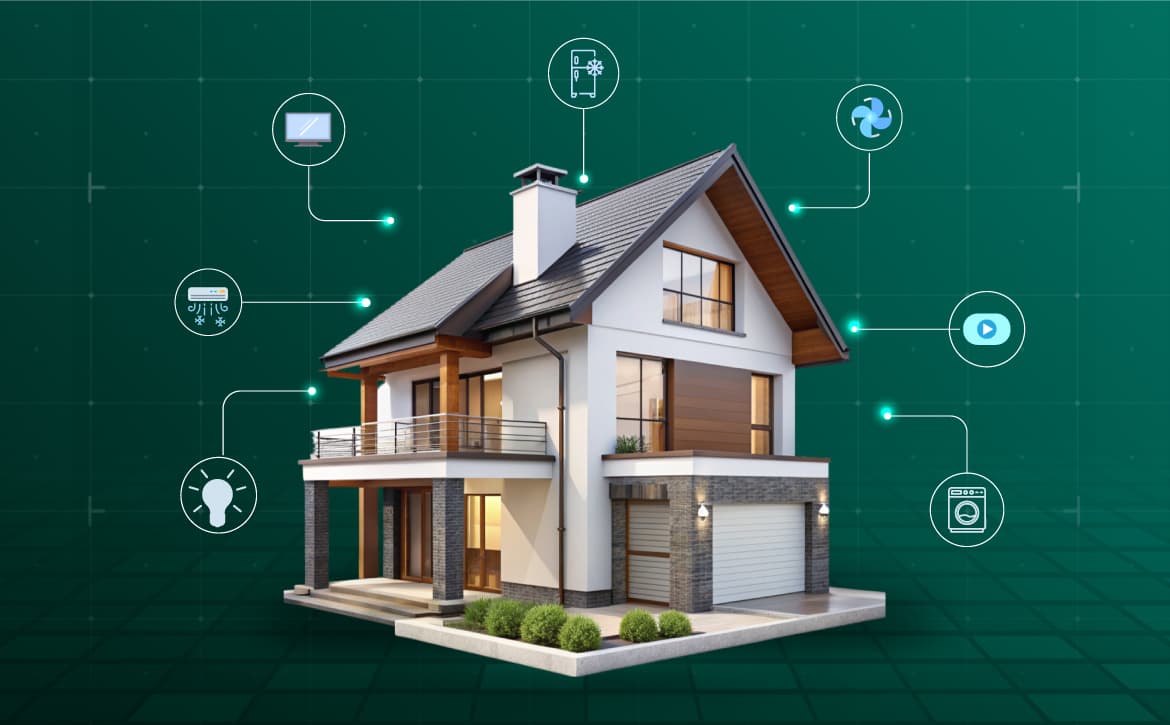 Smart home automation interface with modern house